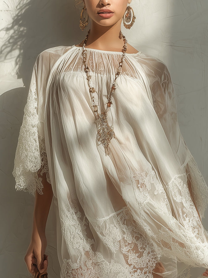 Chiffon Mini Ruha Fehér Csipkével - Image 2