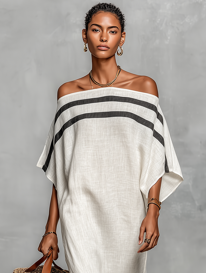 Leinen Maxi Kleid, minimalistisches Sommerkleid Damen – Detailansicht Stoff und Schnitt