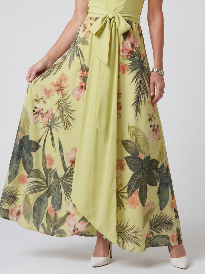 Mező | Draped Halter Botanikai Panel Maxi Ruha