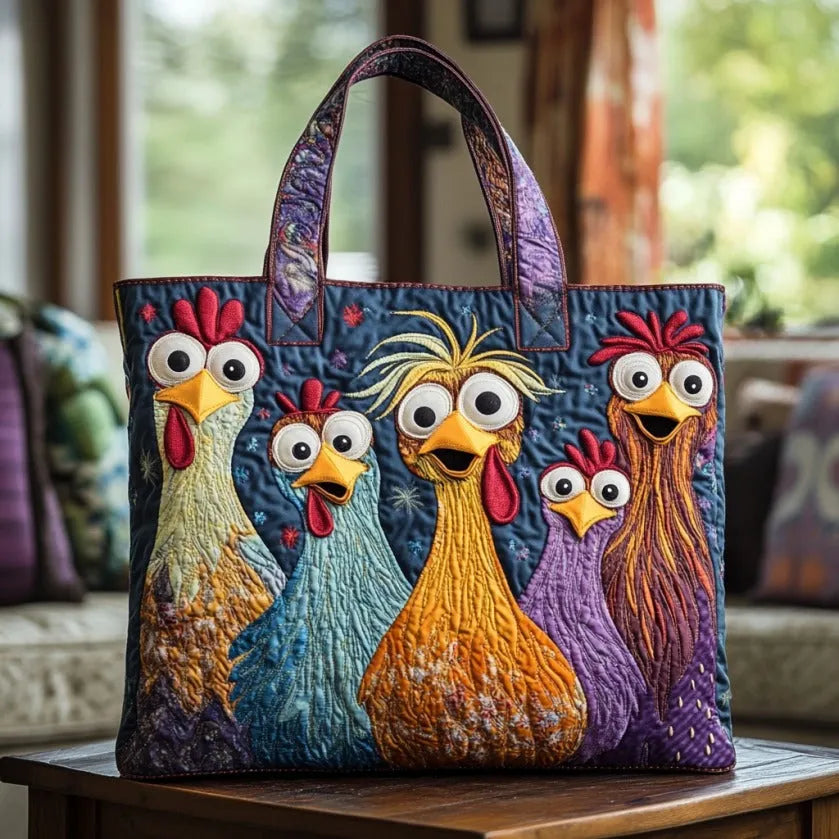 Borsa Artigianale con Cinque Galline Colorate - Image 1