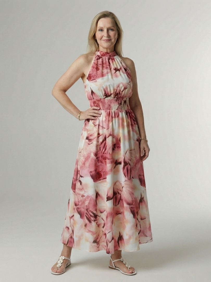 Sylin | Ráncolt Nyakpántos Midi Ruha