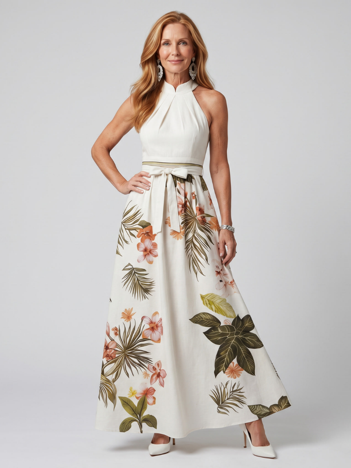 Mező | Draped Halter Botanikai Panel Maxi Ruha