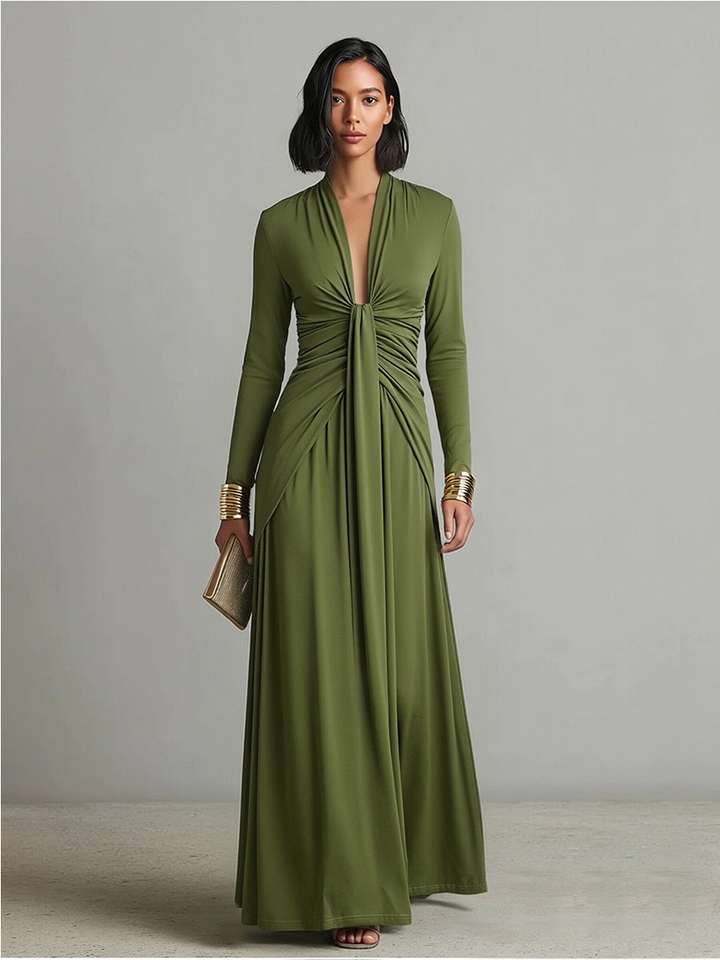 Damen Seide V-Ausschnitt Maxi Kleid, elegantes Sommerkleid, Position 5 von 6