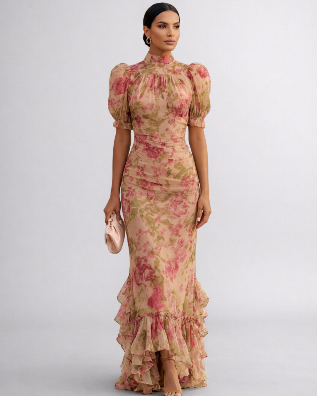 Katalin | Virágos Hosszú Chiffon Ruha - Image 2