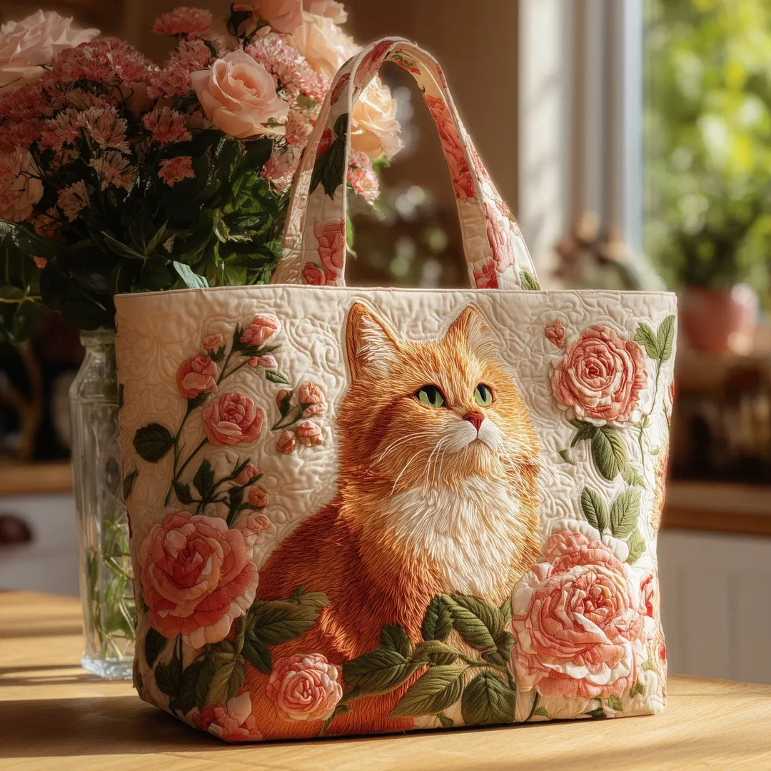 Borsa Artigianale Gatto Rosso con Rose - Image 1