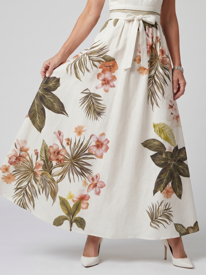 Mező | Draped Halter Botanikai Panel Maxi Ruha