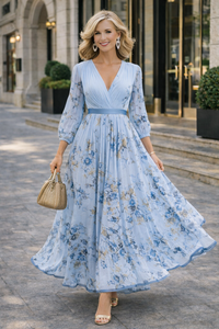 Heike – Virágmintás Ujjatlan V-nyakú Maxi Ruha