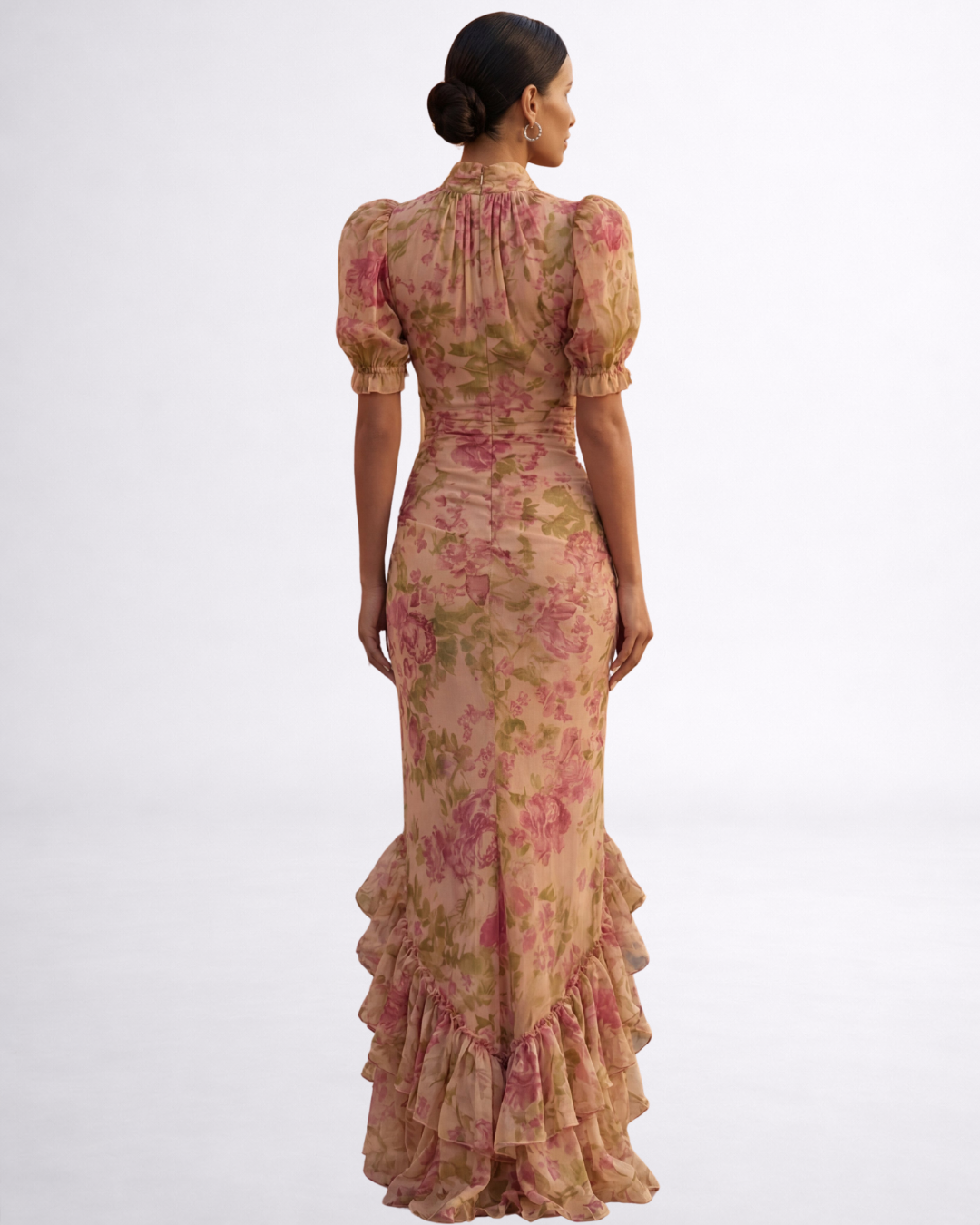 Katalin | Virágos Hosszú Chiffon Ruha - Image 3