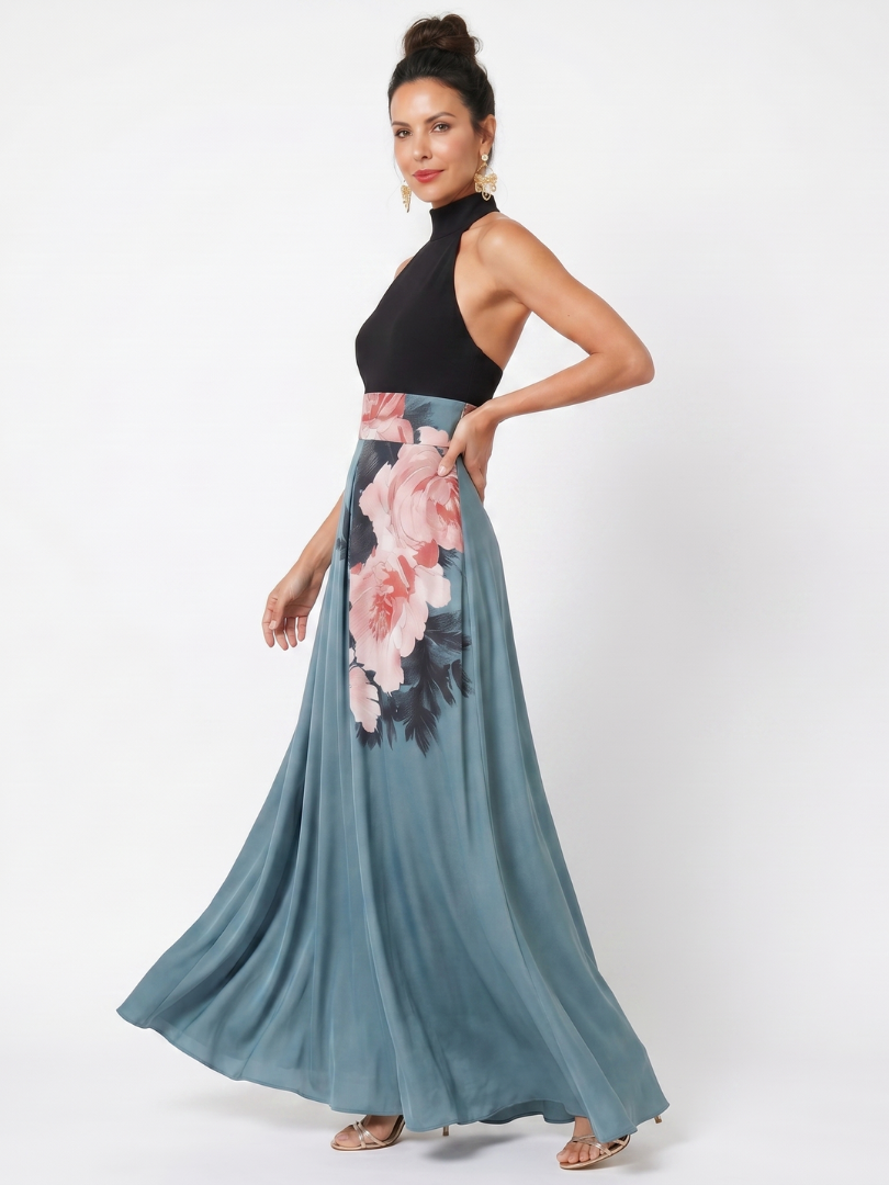 Olympas | Halter Bodice Virágmintás Maxi Ruha