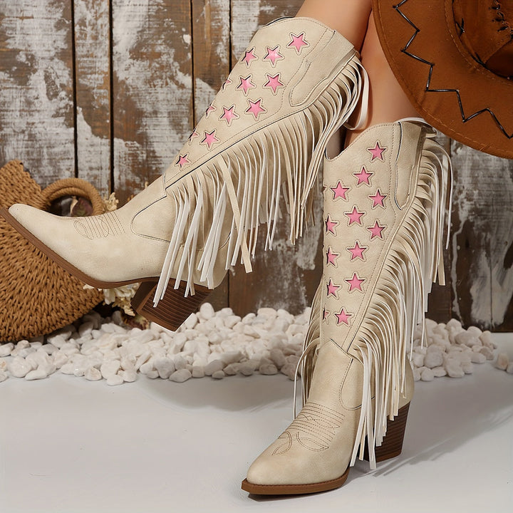 Monique - Rózsaszín Csillag Hímzett Cowboy Csizmák