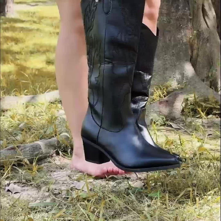 Hellen - Fekete Fonott Cowboy Csizma