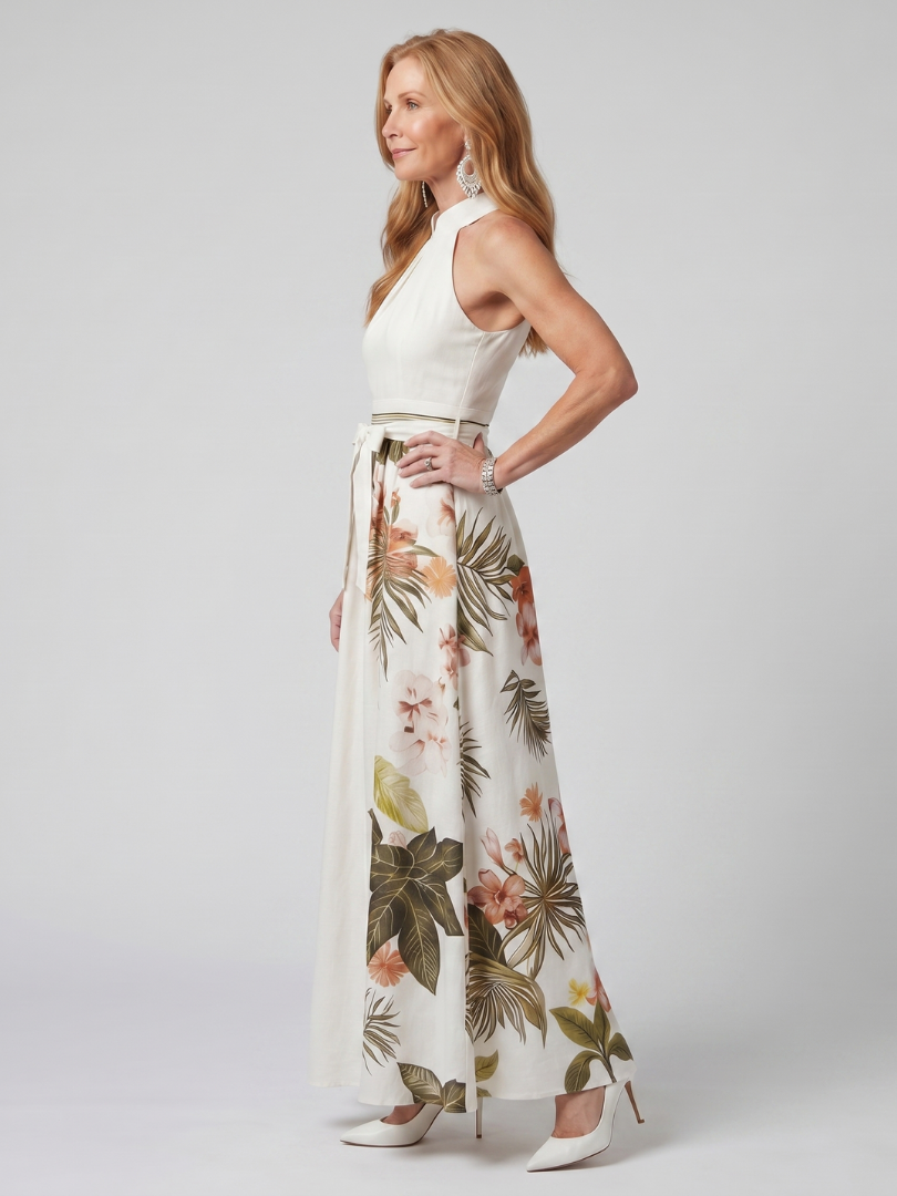 Mező | Draped Halter Botanikai Panel Maxi Ruha