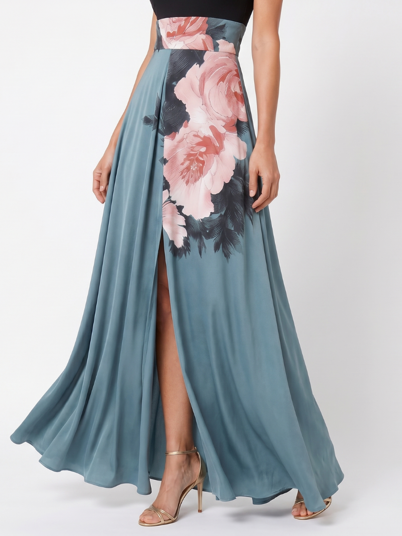 Olympas | Halter Bodice Virágmintás Maxi Ruha