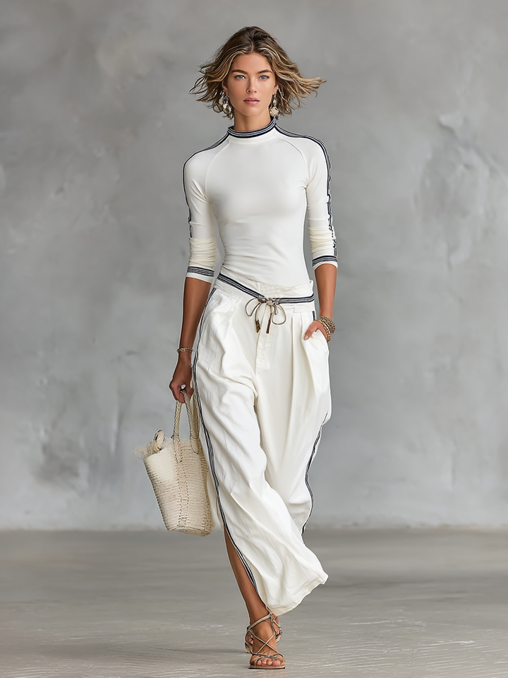 Sport Set: Wide Leg Pants & Top - Casual Loungewear in light blue, image 3 of 6.