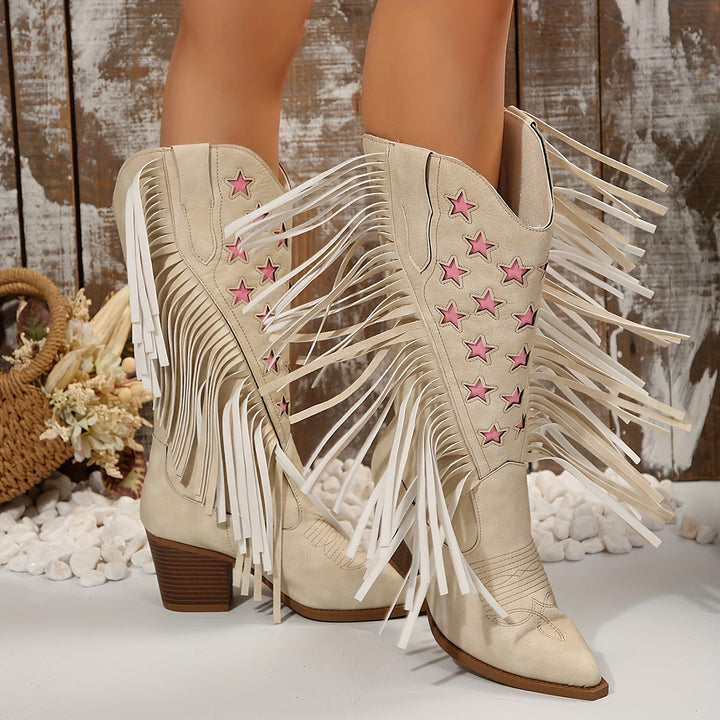 Monique - Rózsaszín Csillag Hímzett Cowboy Csizmák