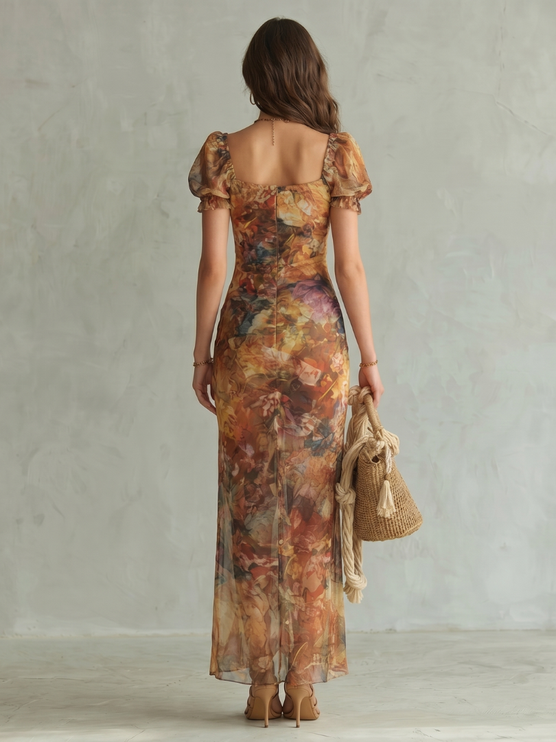 Ciel | Ráncolt Ujjú Ráncolt Hasíték Midi Ruha