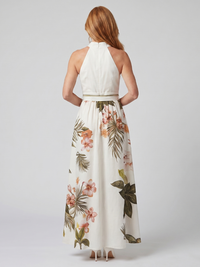 Mező | Draped Halter Botanikai Panel Maxi Ruha