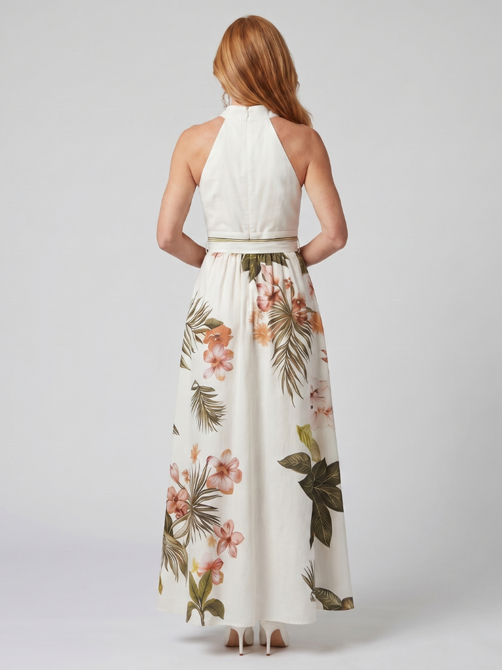 Mező | Draped Halter Botanikai Panel Maxi Ruha