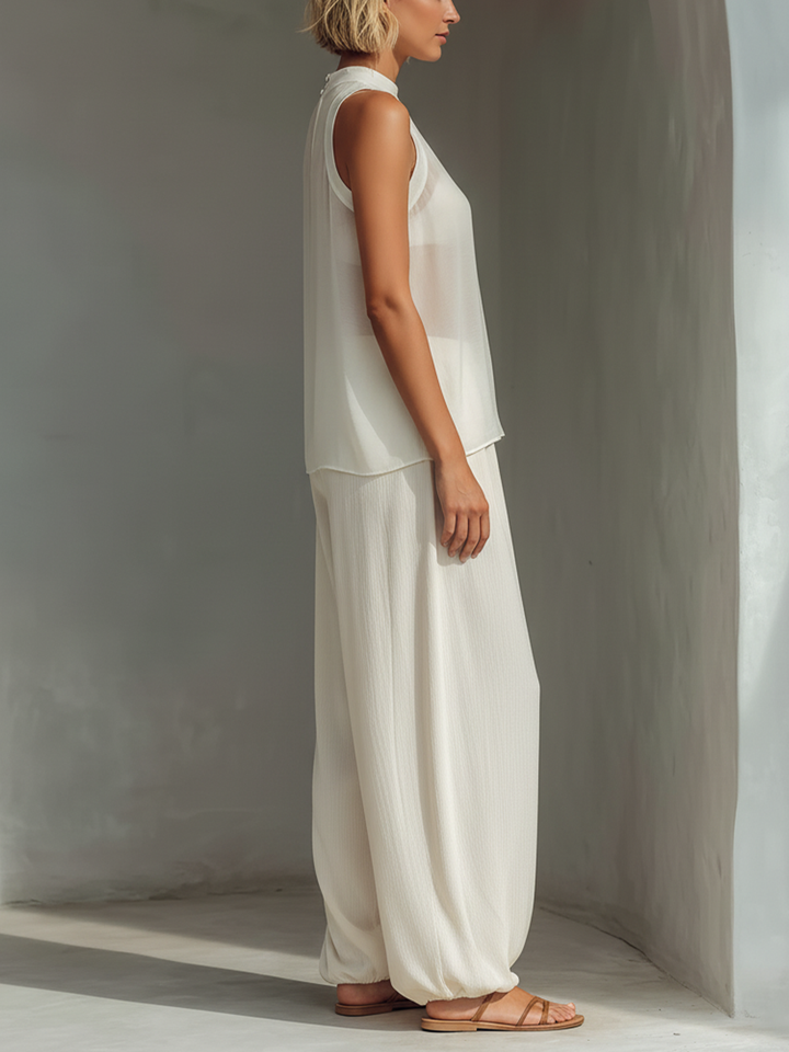 Евелина - ефирен комплект с разкроена блуза - Image 4