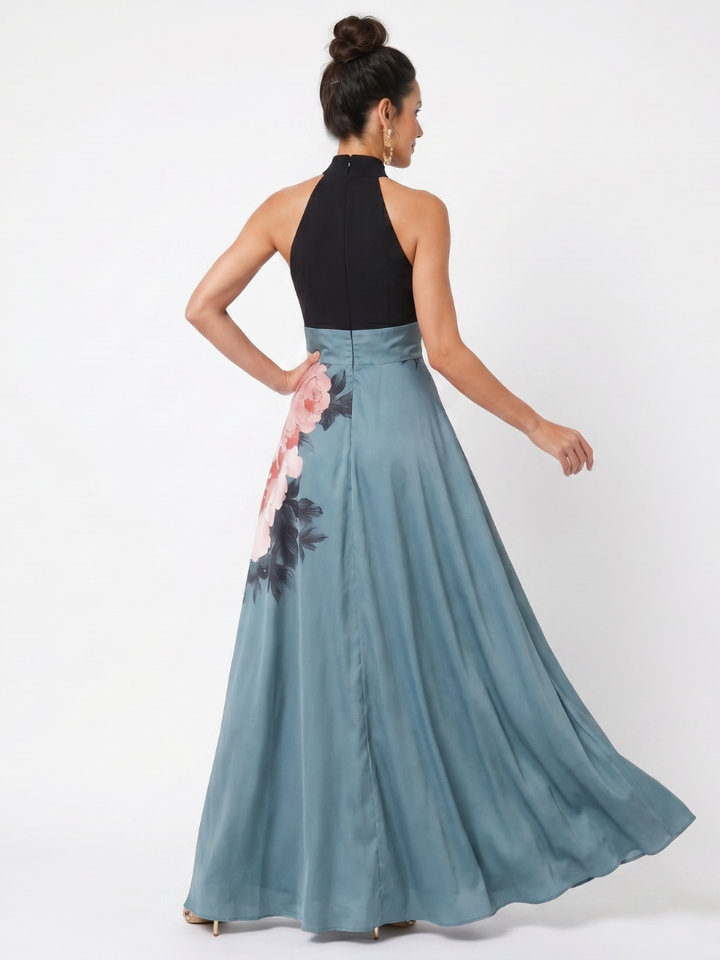 Olympas | Halter Bodice Virágmintás Maxi Ruha