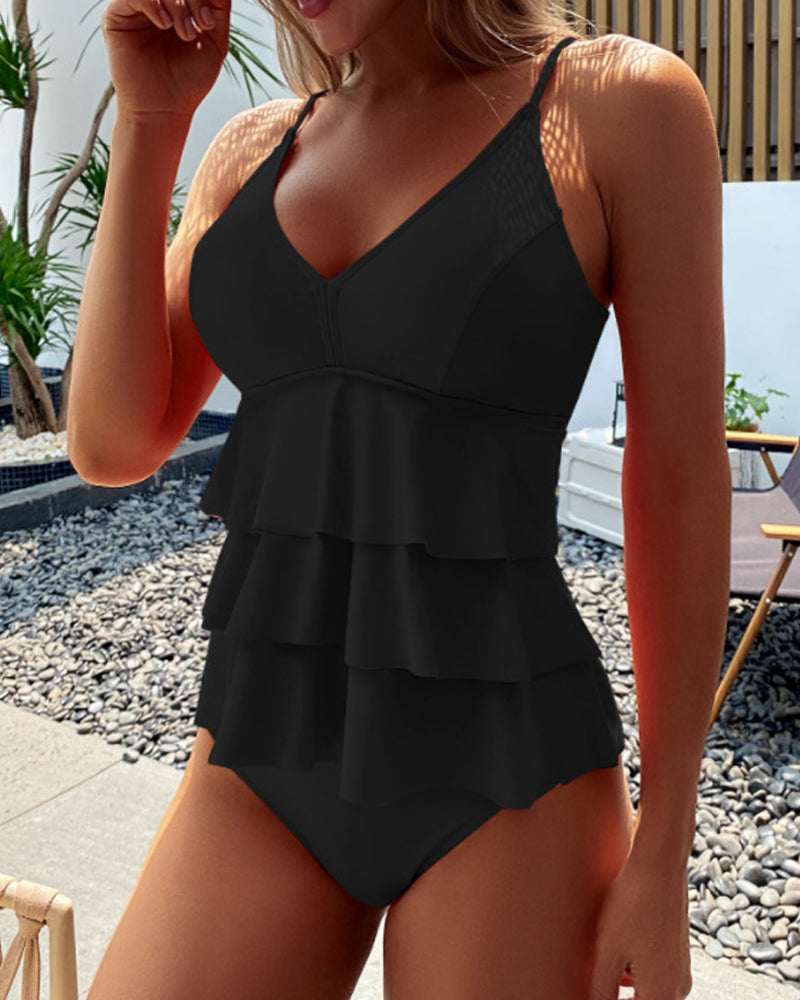 Lia - Effen Badpak met Elegante Volants - Image 4