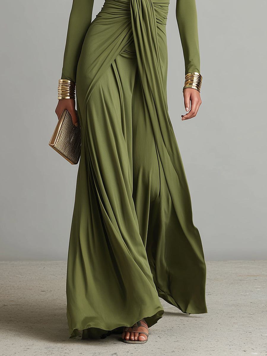 Elegant silk V-neck maxi dress for women, summer style. (Image 3 of 6)