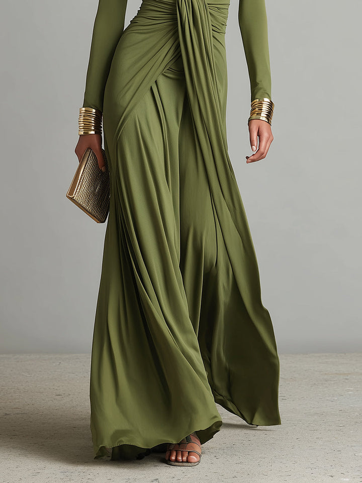 Elegant silk V-neck maxi dress for women, summer style. (Image 3 of 6)