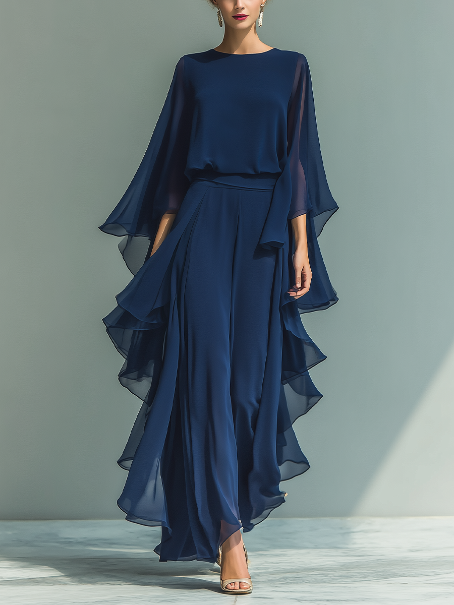 Rüschen Chiffon Set, eleganter Zweiteiler, Damenmode, Bild 1 von 5