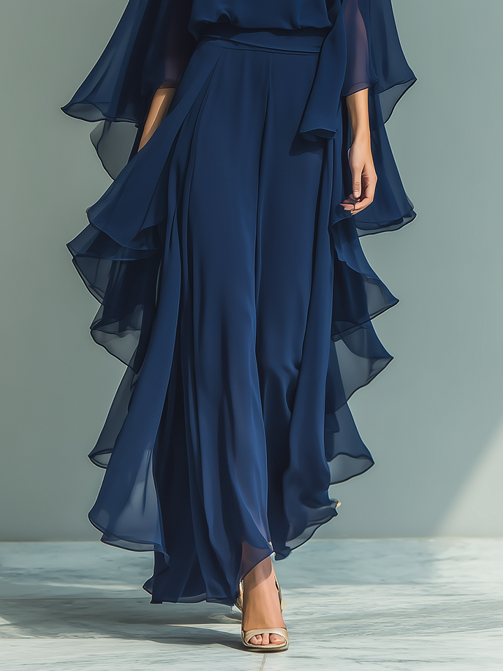 Elegantes Chiffon-Set mit Rüschen, Zweiteiler für Damen, Vorderansicht, Bild 4 von 5