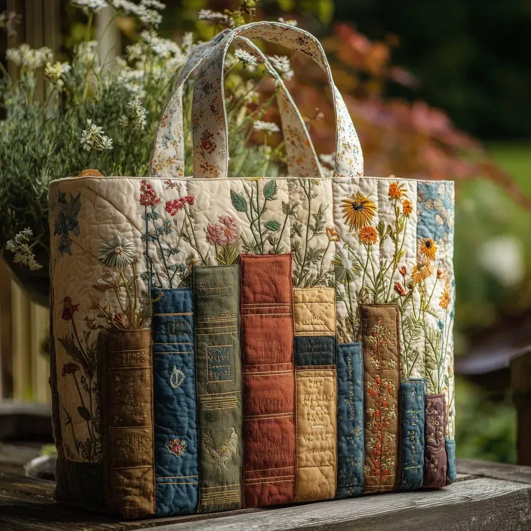 Borsa Matelassé Artigianale: Libri e Fiori - Image 1