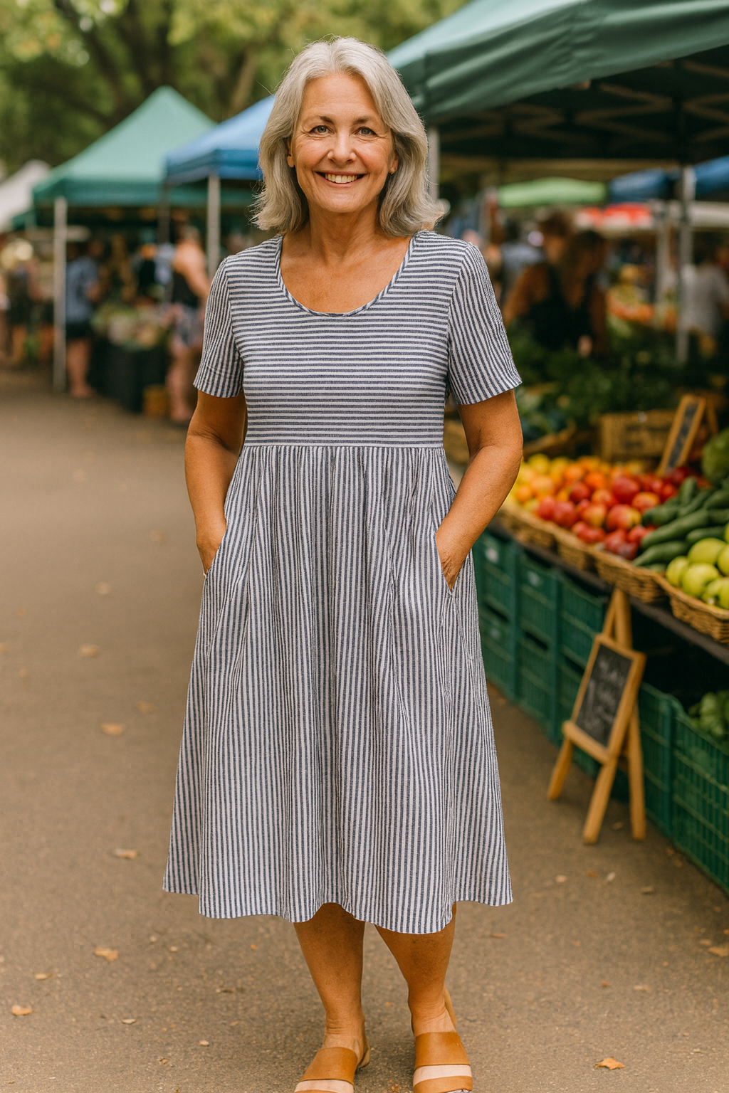 Louise | Csíkos Midi Ruha – Gondtalan Kényelem, Mindenapi Magabiztosság