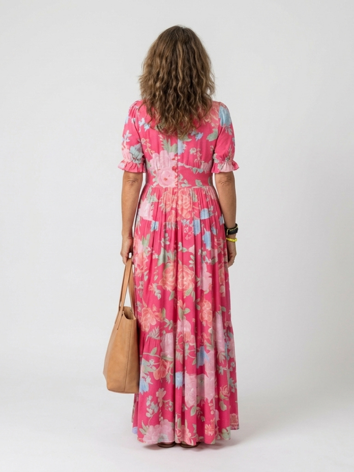 Ione | Kurzes ärmelloses V-Ausschnitt Blumen-Midi-Kleid - Image 6
