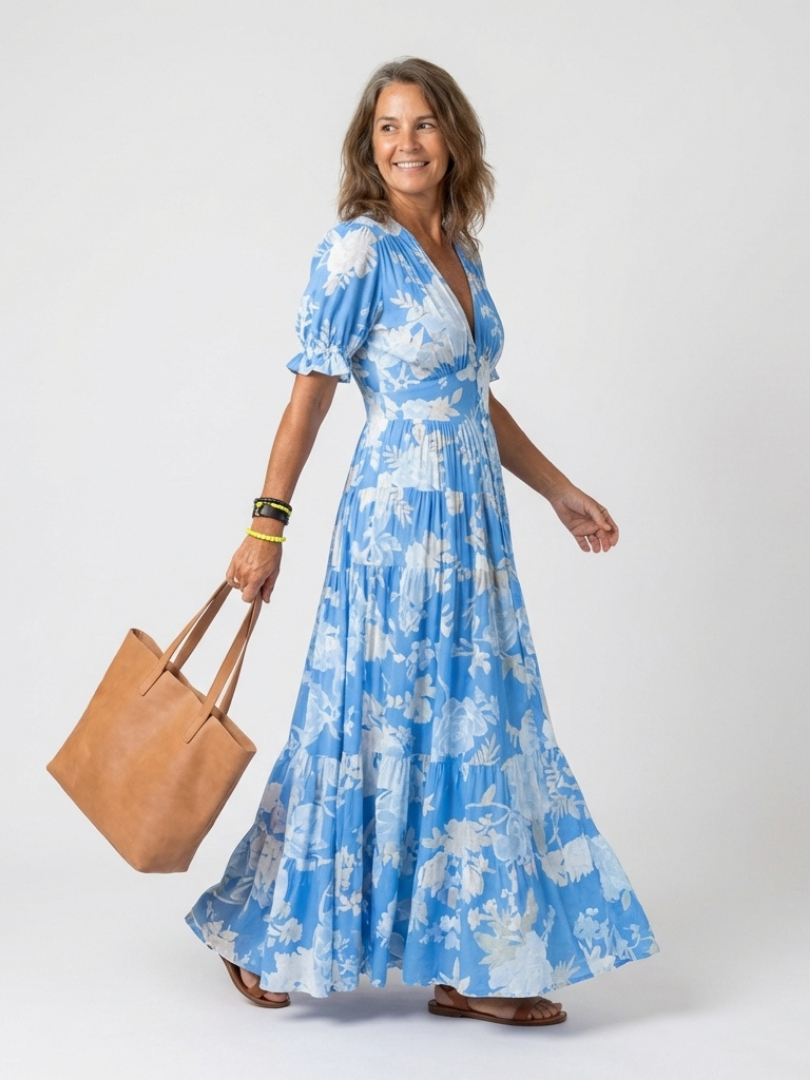 Ione | Kurzes ärmelloses V-Ausschnitt Blumen-Midi-Kleid - Image 7