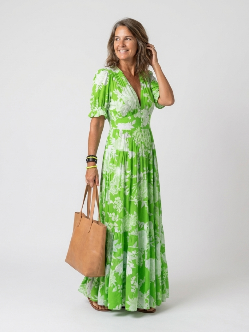 Ione | Kurzes ärmelloses V-Ausschnitt Blumen-Midi-Kleid - Image 8
