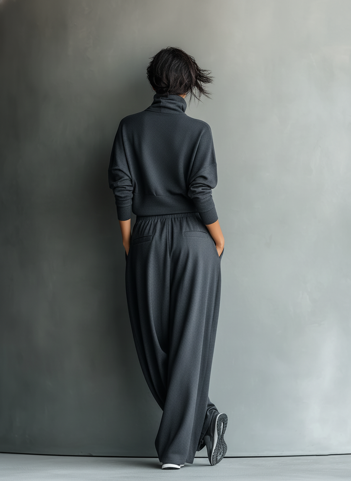 Cozy knit wide leg pants set, loungewear outfit - image 5 of 5.