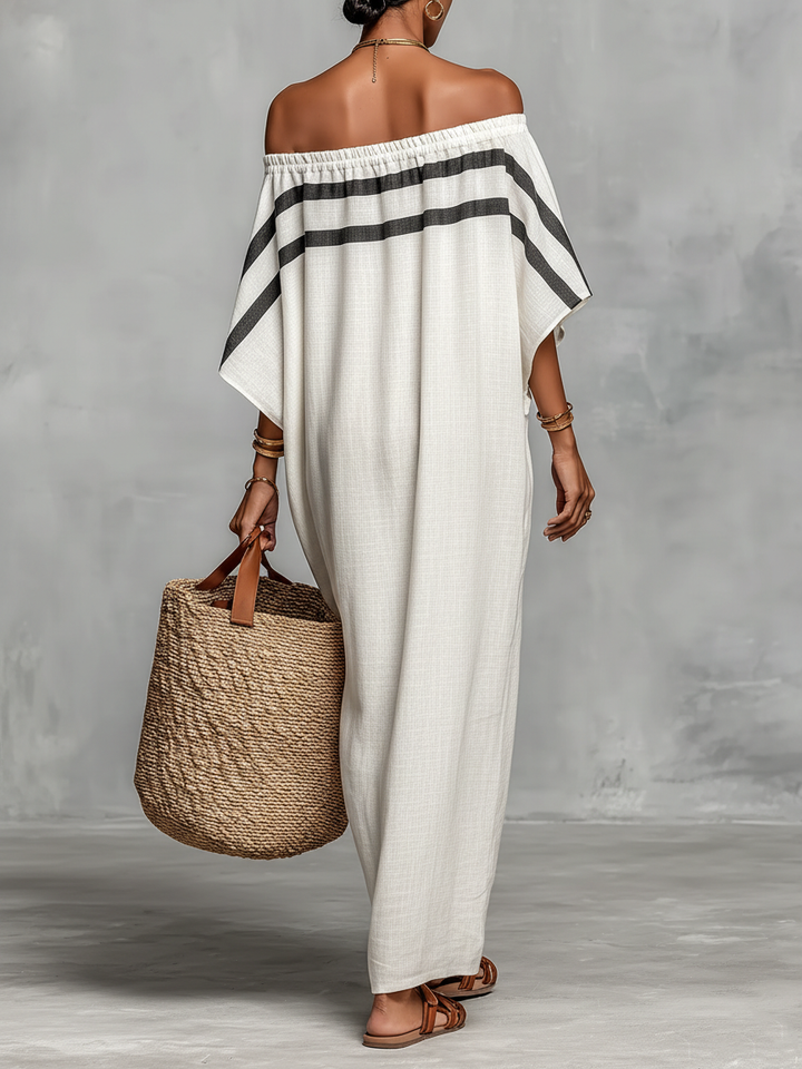 Leinen Maxi Kleid Damen, minimalistisches Sommerkleid, lange Passform, Bild 2 von 7.