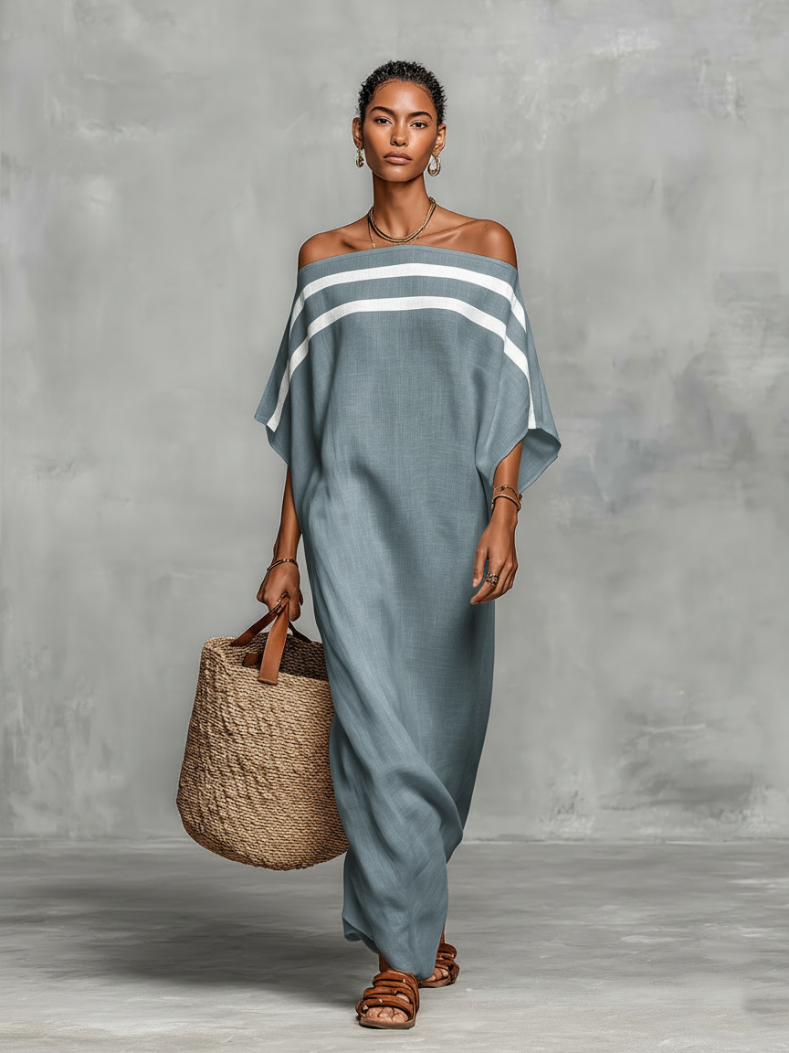 Leinen Maxi Kleid Damen, minimalistisch, Sommerkleid, weiß, stehend, seitlich, modern, Bild 4 von 7