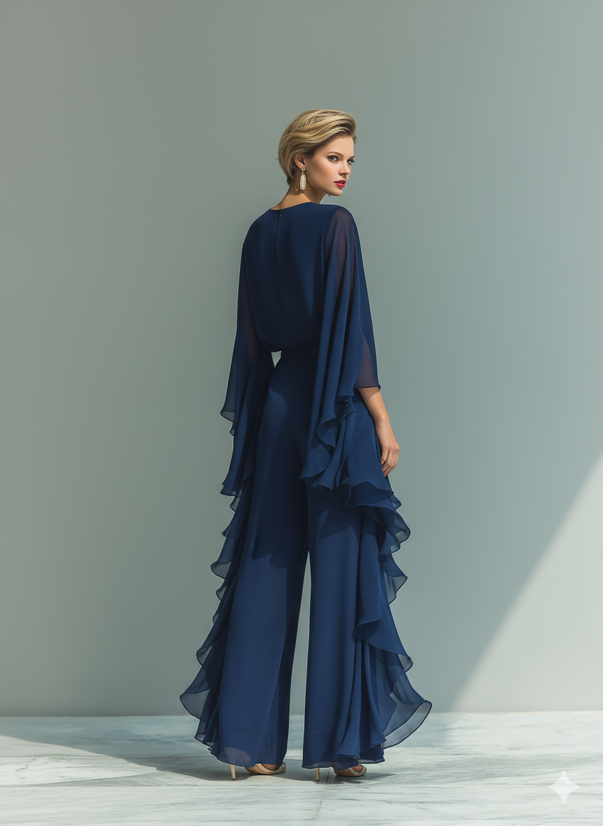 Elegantes Chiffon-Set mit Rüschen, zweiteilig, Detailansicht, Rückseite, Outfit 5 von 5