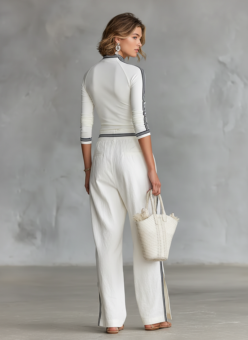 Sport set, wide leg pants & top. Casual loungewear outfit. Image 6 of 6.