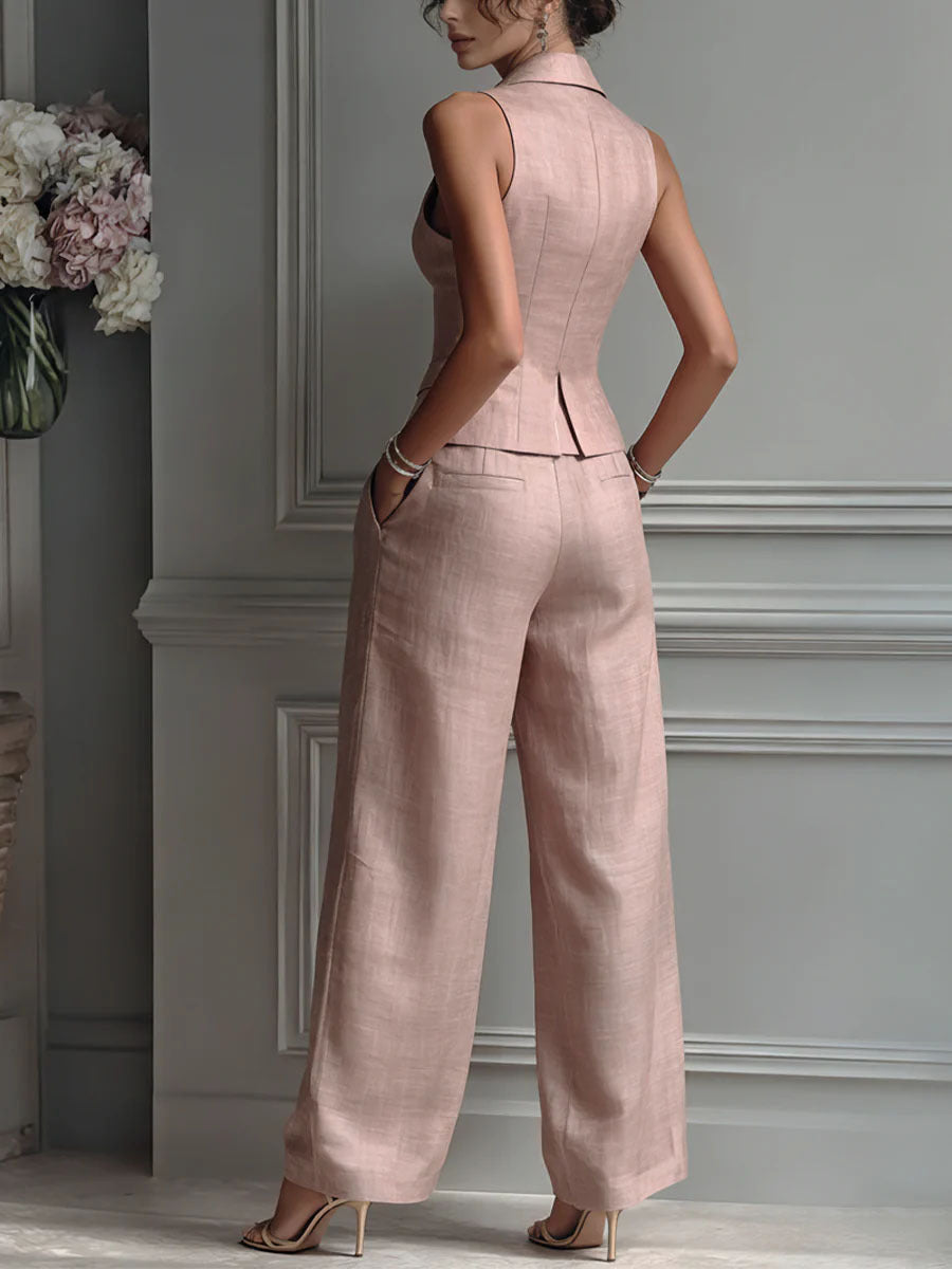 Completo da donna a due pezzi con scollo a V e bottoni - Image 4