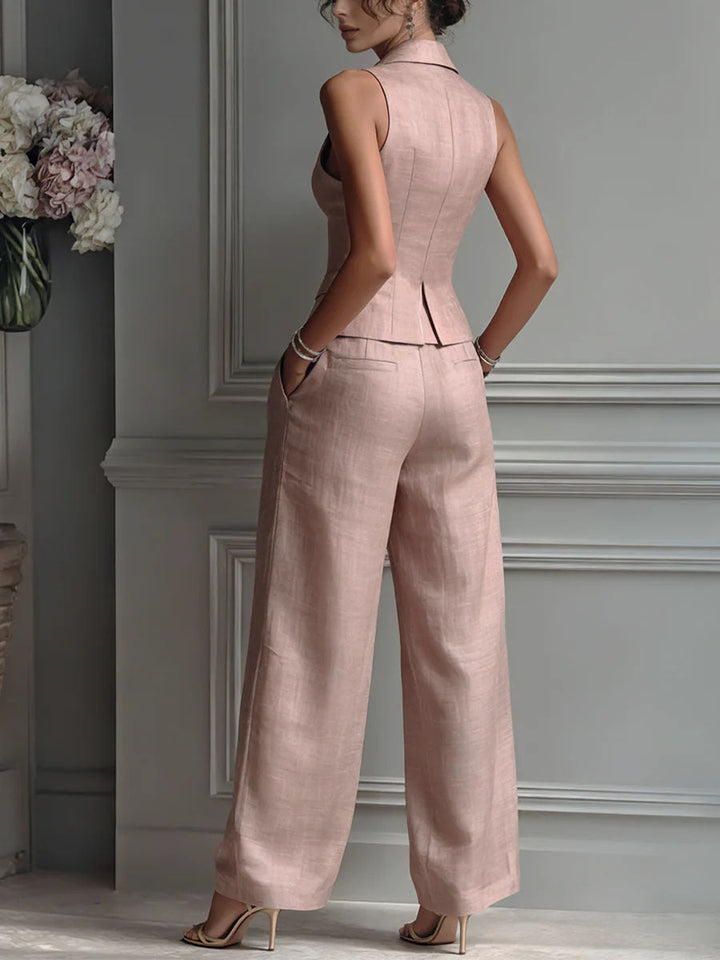 Completo da donna a due pezzi con scollo a V e bottoni - Image 4