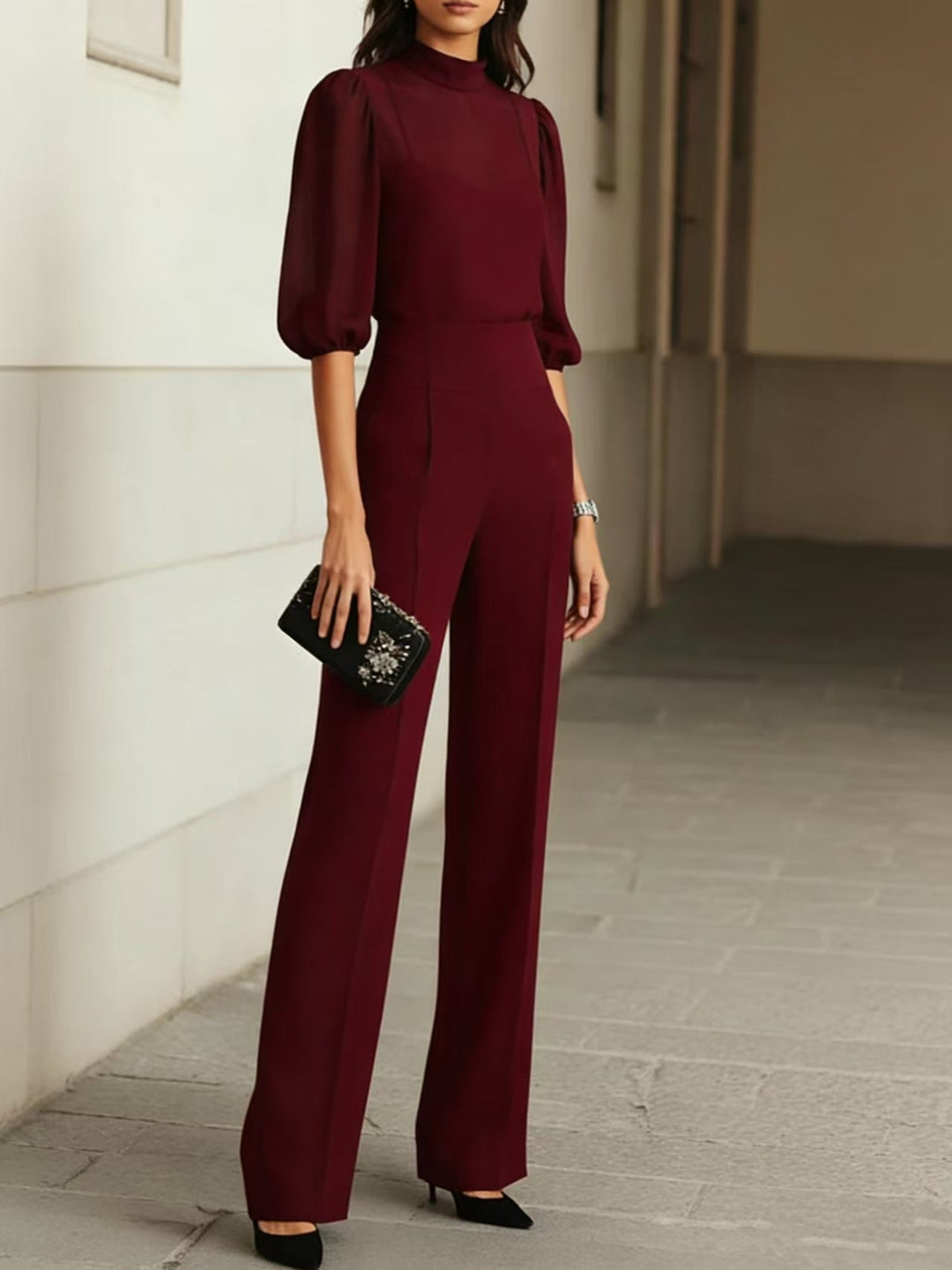 Emma | Elegáns áttetsző felső és széles szárú nadrág – 3 részes szett