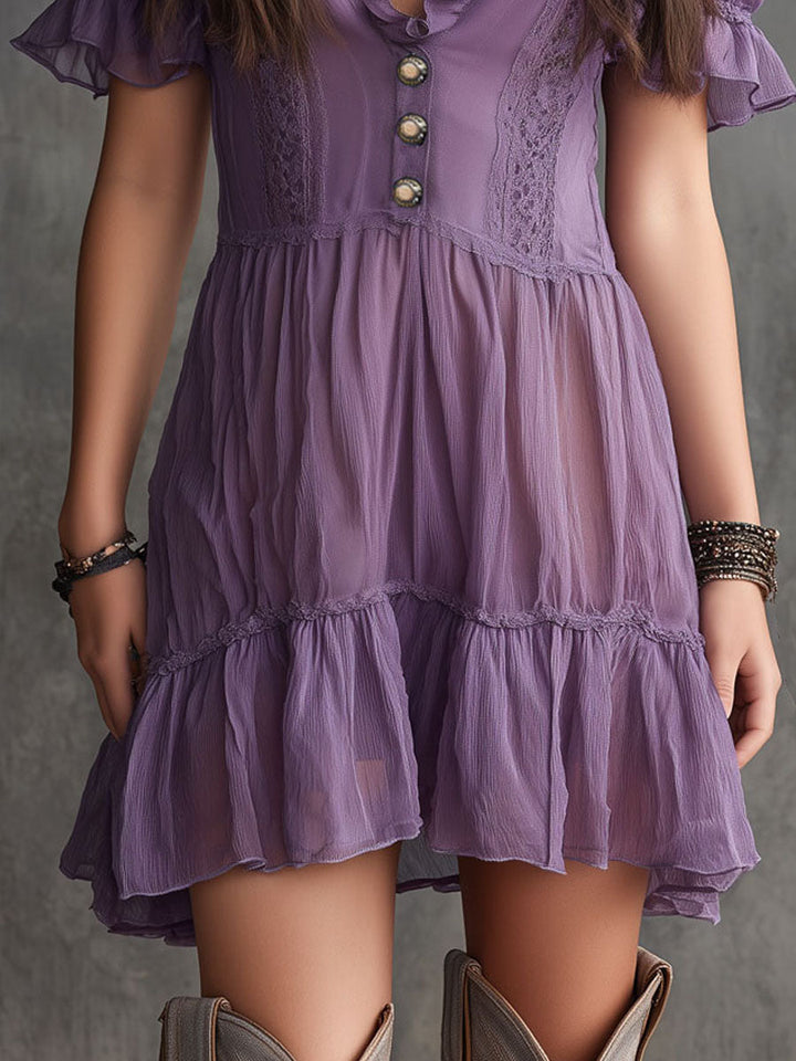 Mini Chiffon Ruha Puff Ujjakkal és Ráncolt Csíkkal - Image 5