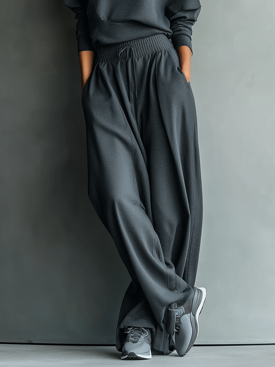 Image 4: Cozy knit wide leg pants set, perfect for loungewear.