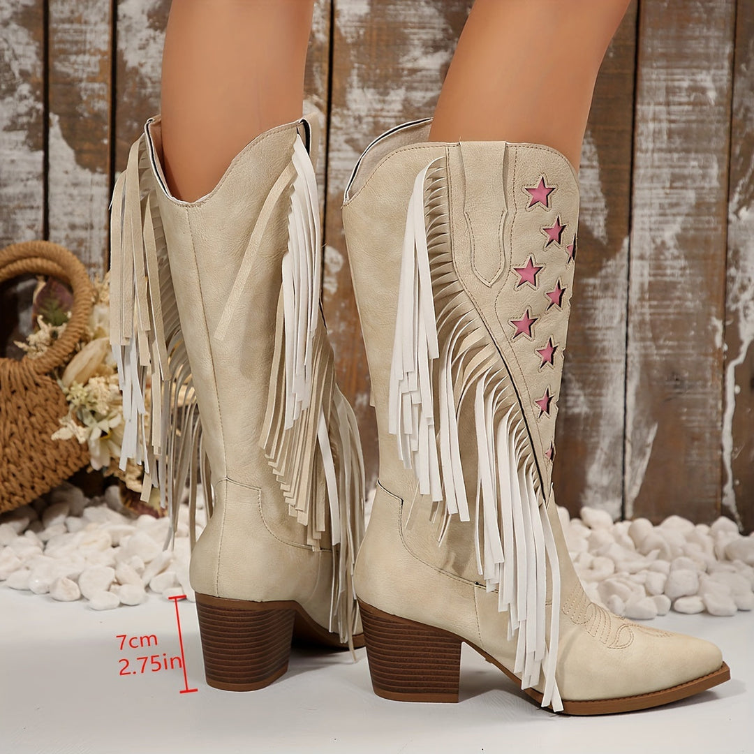 Monique - Rózsaszín Csillag Hímzett Cowboy Csizmák