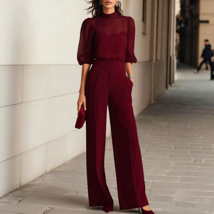 Emma | Elegáns áttetsző felső és széles szárú nadrág – 3 részes szett