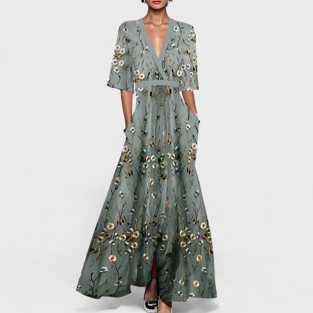 Rute - Elegáns virágmintás maxi ruha