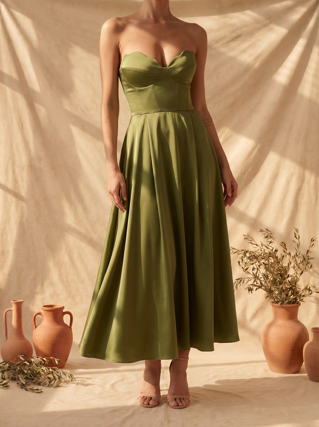 Éva | Elegáns Midi Pánt Nélküli Ruha - Image 2