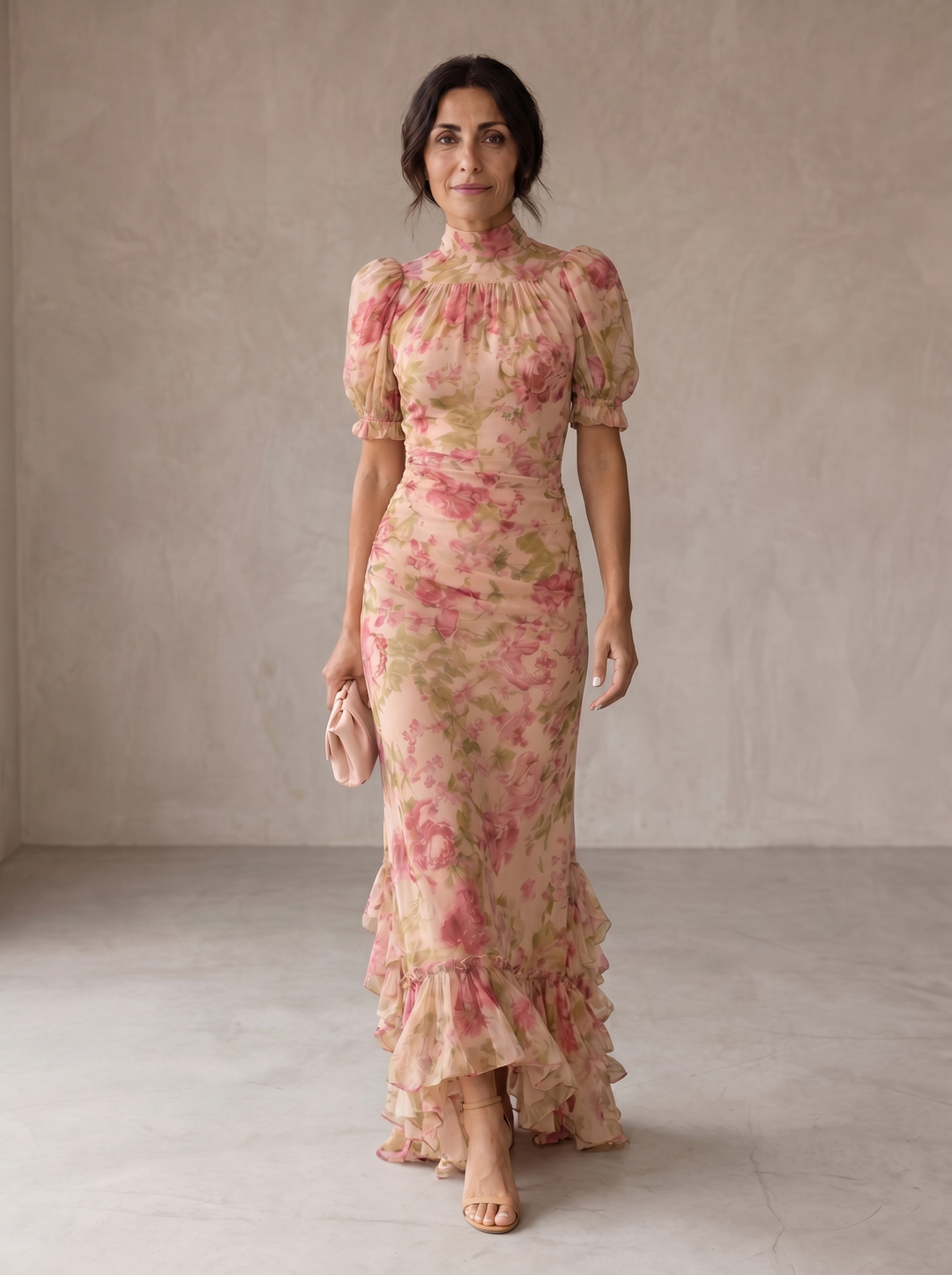 Katalin | Virágos Hosszú Chiffon Ruha - Image 1